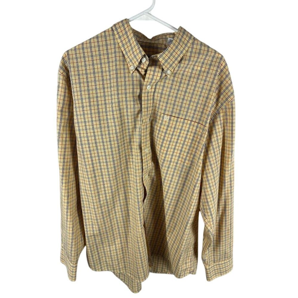 Mens Large IZOD Dress Plaid Yellow Button Up Excellent Condition (i2/19)